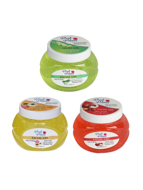

Pink Plums Set of Cucumber-Anti-Tan-Fruit Mix Face & Body Gel - 250 ml Each, Multi
