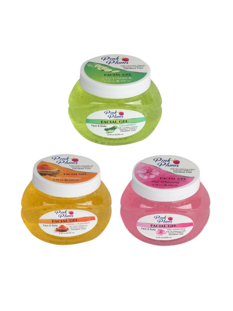 

Pink Plums Set of Cucumber, Haldi Chandan & Skin Whitening Facial Gels 250 ml Each, Green