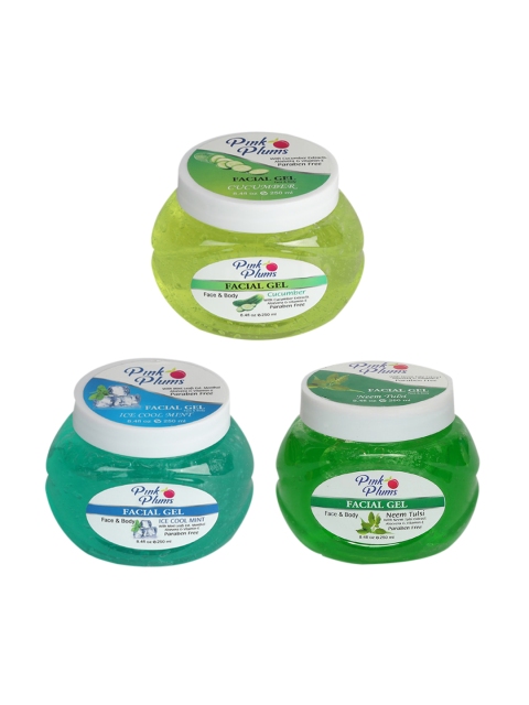 

Pink Plums Set of Paraben Free Cucumber, Ice Cool Mint & Neem Tulsi Facial Gels 250ml Each, Green