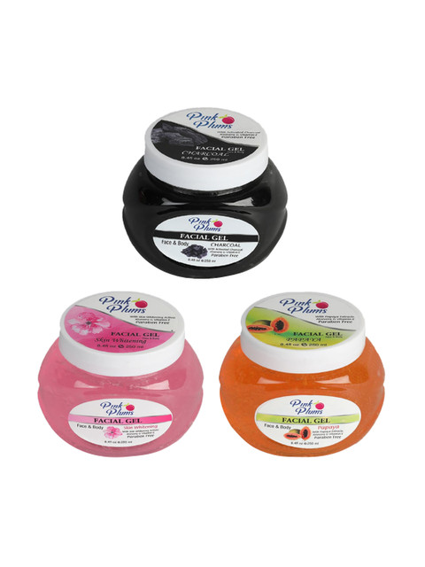 

Pink Plums Set of Paraben Free Charcoal, Skin Whitening & Papaya Facial Gels 250 ml Each, Black