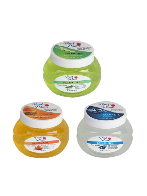 

Pink Plums Set of Paraben Free Cucumber, Haldi Chandan & Diamond Facial Gels 250 ml Each, Green
