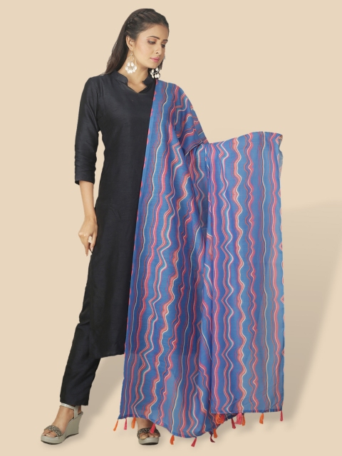

Sanwara Women Blue Leheriya Printed Chanderi Pure Silk Dupatta With Tassels