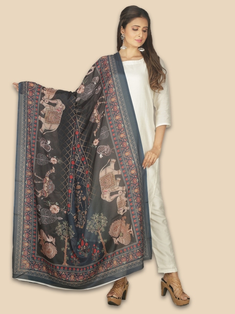 

Sanwara Blue & Red Printed Pure Silk Dupatta