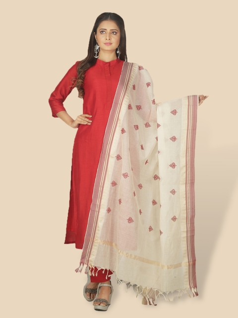 

Sanwara Beige & Red Woven Design Pure Cotton Dupatta