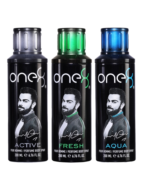 

One8 by Virat Kohli Men Set of 3 Perfume Body Sprays - Aqua-Fresh & Active - 200 ml each, Black