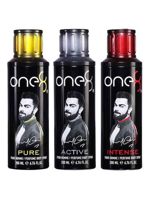 

One8 by Virat Kohli Men Set of 3 Perfume Body Sprays - Active-Pure & Intense - 200 ml each, Black