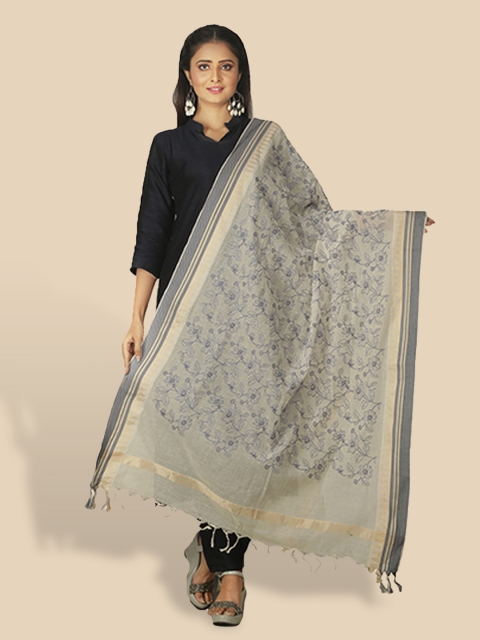 

Sanwara Women Off White Floral Printed Pure Cotton Dupatta With Fringed Border