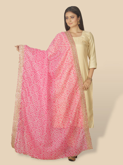 

Sanwara Pink & White Ethnic Motifs Woven Design Organza Dupatta