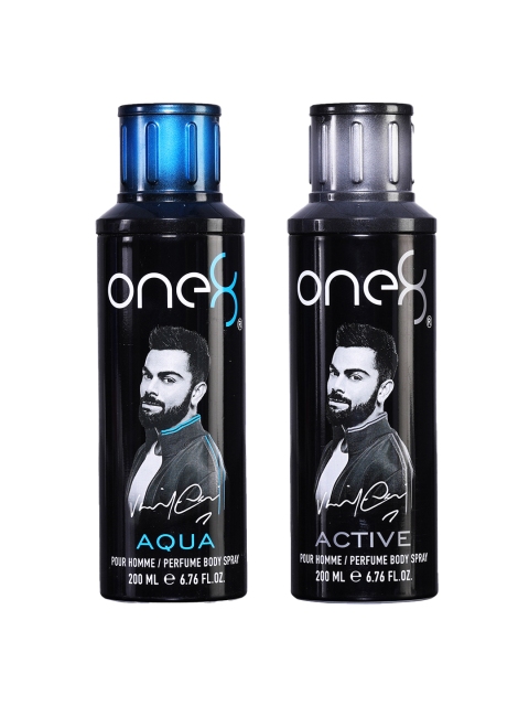 

One8 by Virat Kohli Men Set of 2 Perfume Body Sprays - Aqua & Active - 200 ml each, Black