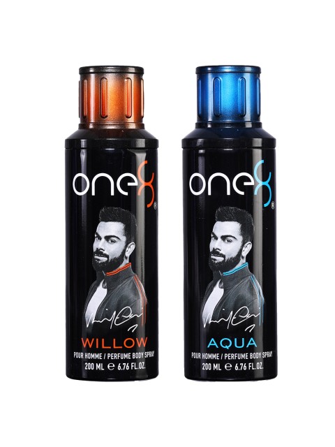 

One8 by Virat Kohli Men Set of 2 Perfume Body Sprays - Aqua & Willow - 200 ml each, Black