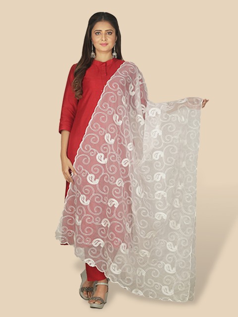 

Sanwara Women White & Silver-Toned Ethnic Motifs Woven Design Organza Dupatta