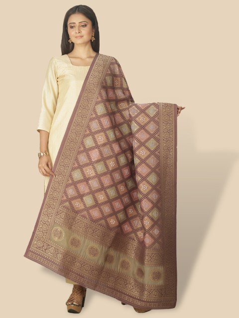 

Sanwara Woman Brown & Gold-Toned Ethnic Motifs Woven Design Pure Silk Dupatta