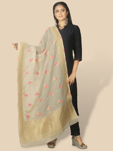 

Sanwara Cream-Coloured & Pink Woven Design Pure Silk Dupatta with Zari