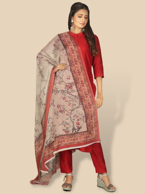 

Sanwara Grey & Red Printed Pure Silk Dupatta