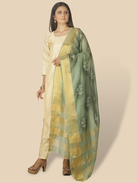 

Sanwara Women Green & Gold Chanderi Woven Design Pure Silk Dupatta