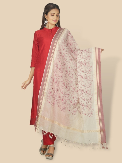 

Sanwara Off White & Rust Woven Design Pure Cotton Dupatta