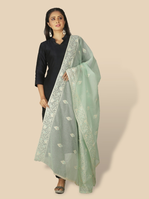 

Sanwara Green & Cream-Coloured Ethnic Motifs Embroidered Pure Cotton Dupatta