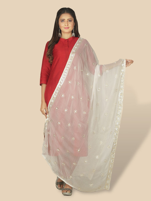 

Sanwara Woman White & Gold-Toned Ethnic Motifs Embroidered Dupatta with Zari