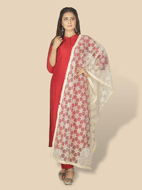 

Sanwara White & Gold-Toned Ethnic Motifs Woven Design Dupatta with Zari