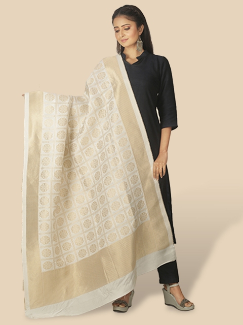 

Sanwara Women Cream & Gold Woven Design Pure Silk Dupatta