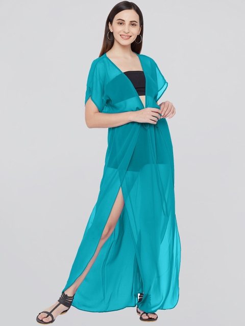 

Mirchi Fashion Women Turquoise Blue Embellished Cold-Shoulder Sleeves Gotta Patti Georgette Kurta