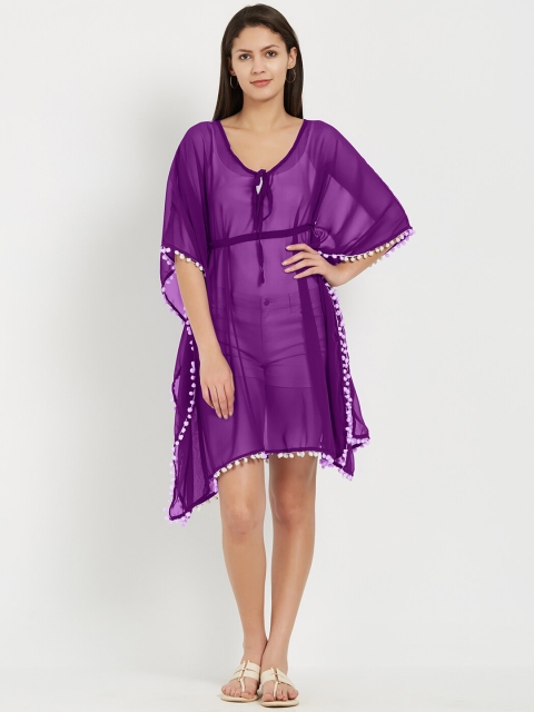 

Mirchi Fashion Women Purple Yoke Design Flared Sleeves Georgette Kurta