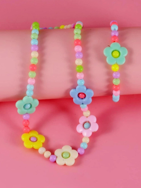 

EL REGALO Girls Red & Blue Beaded Jewellery Set