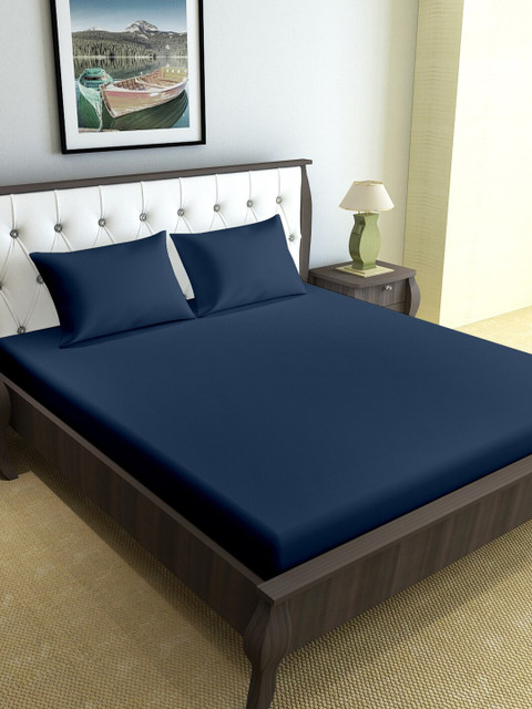 

Divine Casa Navy Blue 120 TC Queen Bedsheet with 2 Pillow Covers