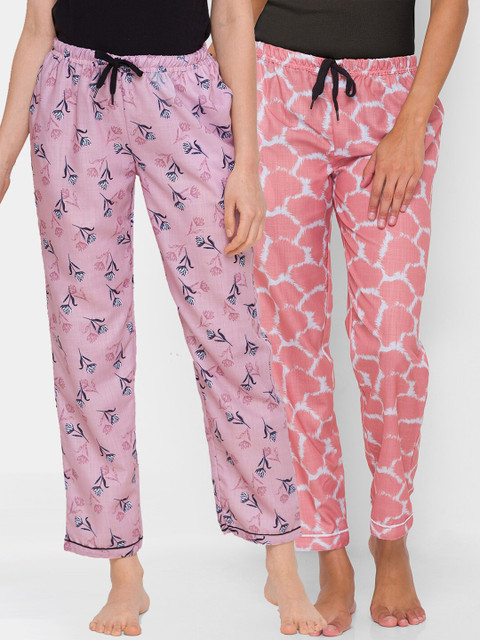 

FashionRack Women Pack of 2 Pink & Peach Cotton Printed Pyjamas