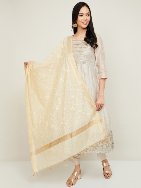 

Melange by Lifestyle Beige Embroidered Art Silk Dupatta