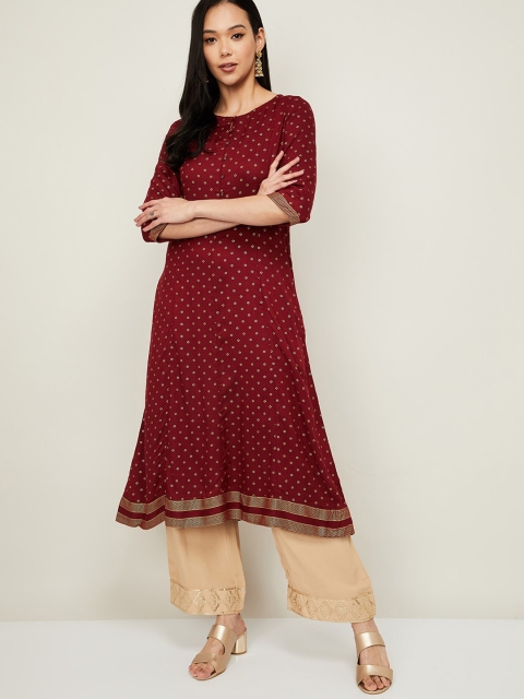 

Melange by Lifestyle Women Maroon Bandhani Printed Kurta