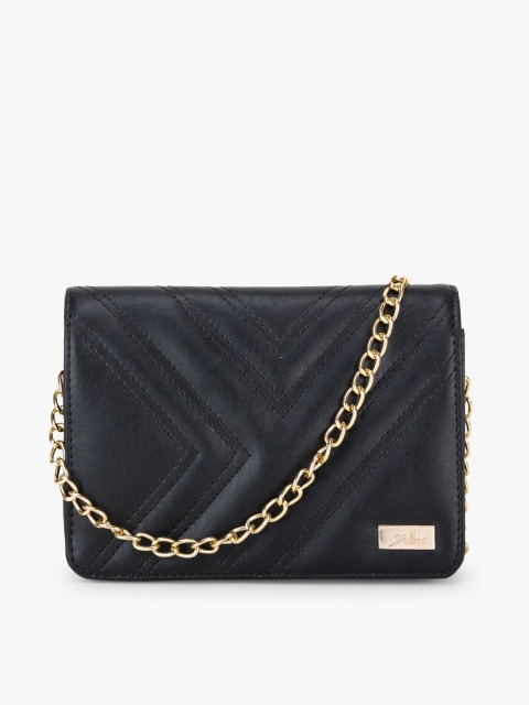 

yelloe Black Textured Structured Sling Bag with Quilted