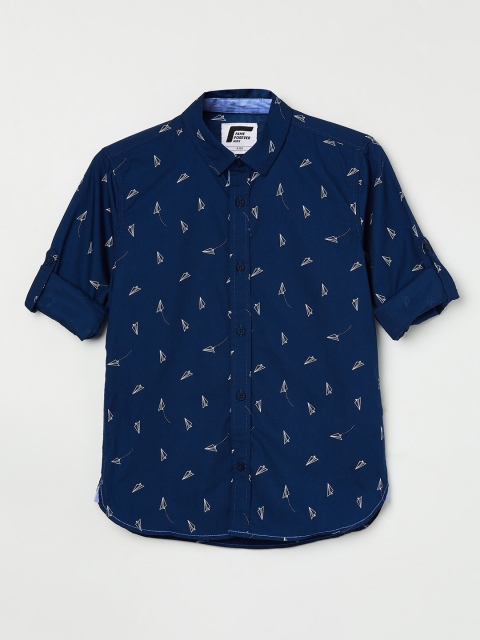 

Fame Forever by Lifestyle Boys Navy Blue Slim Fit Printed Cotton Casual Shirt