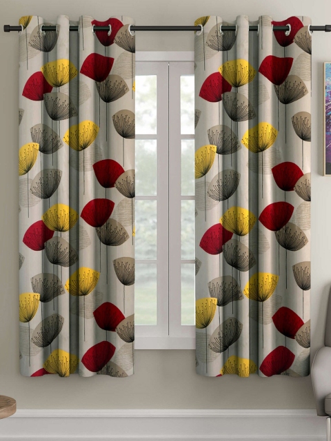 

Ispace Pack Of 2 Grey Floral Printed Window Curtains