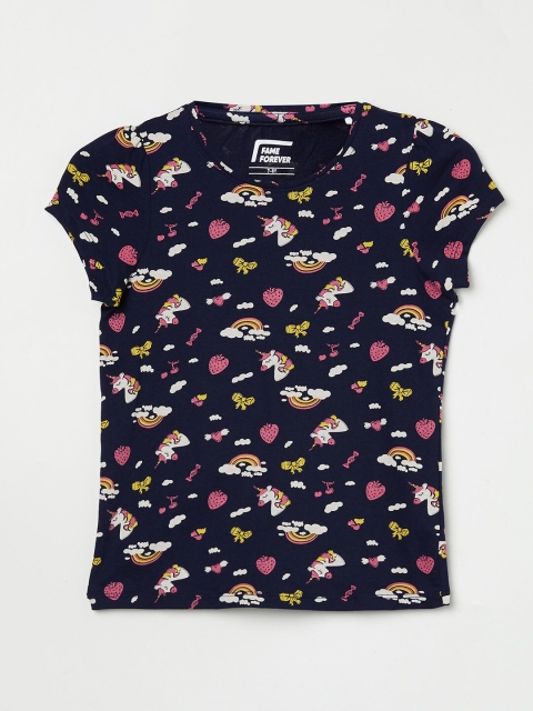 

Fame Forever by Lifestyle Girls Navy Blue Pure Cotton Printed Top