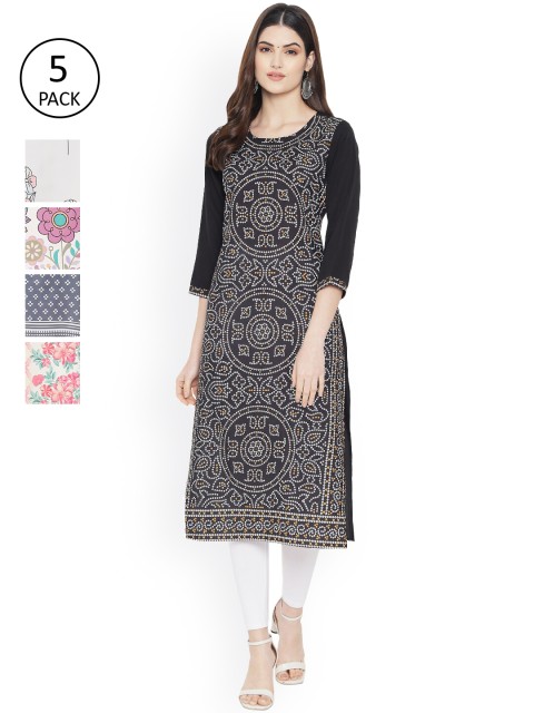 

Ethnic basket Women Multicoloured Floral Embroidered Gotta Patti Floral Crepe Kurta, Multi