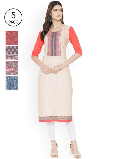 

Ethnic basket Women Multicoloured Ethnic Motifs Printed Mirror Work Floral Crepe Kurta, Multi