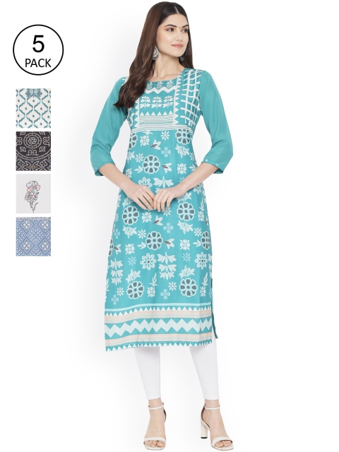 

Ethnic basket Women Multicoloured Ethnic Motifs Printed Thread Work Floral Crepe Kurta, Multi