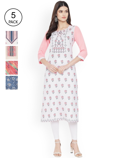 

Ethnic basket Women Multicoloured Striped Mirror Work Floral Crepe Kurta, Multi
