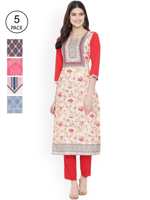 

Ethnic basket Women Multicoloured Floral Printed Mirror Work Floral Crepe Kurta, Multi