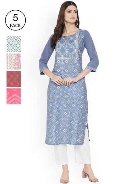 

Ethnic basket Women Multicoloured Geometric Printed Keyhole Neck Floral Crepe Kurta, Multi