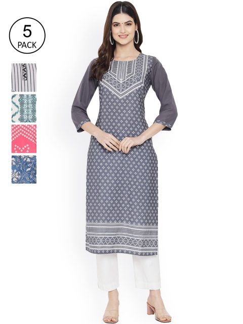 

Ethnic basket Women Multicoloured Ethnic Motifs Printed Thread Work Floral Crepe Kurta, Multi