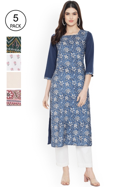 

Ethnic basket Women Multicoloured Geometric Printed Thread Work Floral Crepe Kurta, Multi
