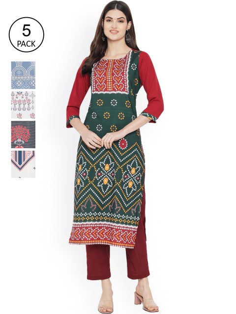 

Ethnic basket Women Multicoloured Floral Printed Extended Sleeves Floral Crepe Kurta, Multi
