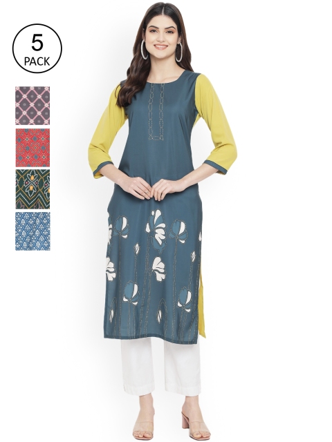 

Ethnic basket Women Multicoloured Geometric Printed Thread Work Floral Crepe Kurta, Multi