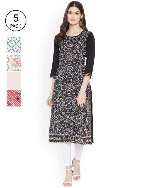 

Ethnic basket Women Multicoloured Ethnic Motifs Printed Thread Work Floral Crepe Kurta, Multi