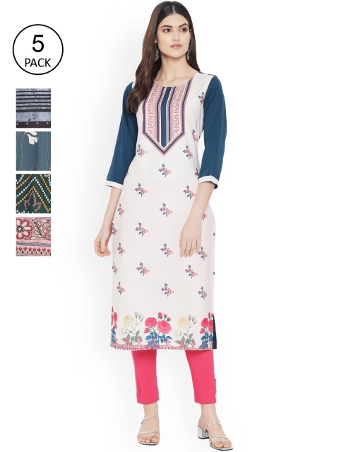 

Ethnic basket Women Multicoloured Tribal Printed Thread Work Floral Crepe Kurta, Multi