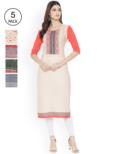 

Ethnic basket Women Multicoloured Floral Printed Mirror Work Floral Crepe Kurta, Multi