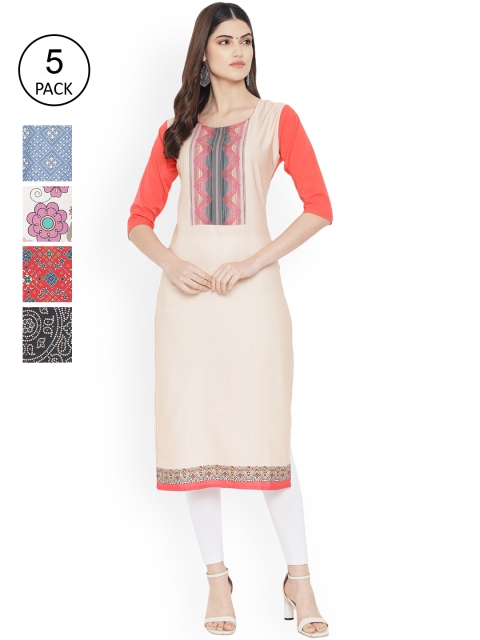

Ethnic basket Women Multicoloured Geometric Printed Flared Sleeves Floral Crepe Kurta, Multi