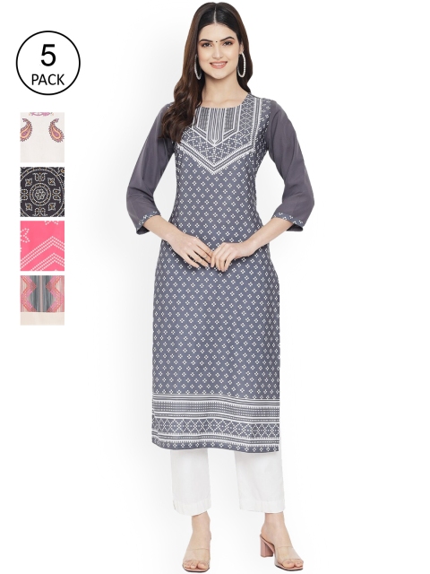 

Ethnic basket Women Multicoloured Geometric Printed Keyhole Neck Floral Crepe Kurta, Multi